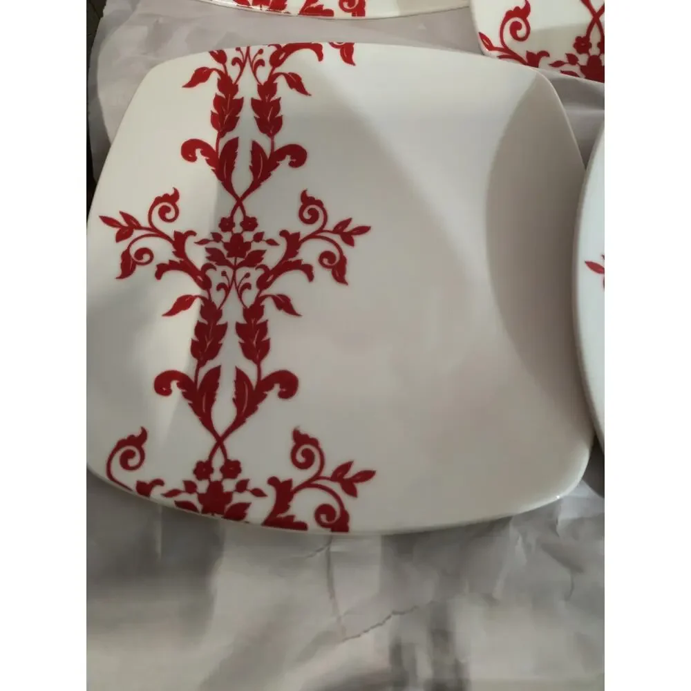 Coventry Antoinette Red Square Plates Lot of 6 Fine China PTS
